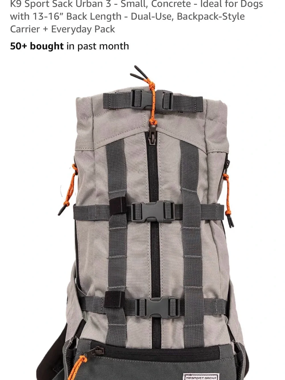 K9 Sport Sack - “ urban” Small Grey Pet Backpack Carrier